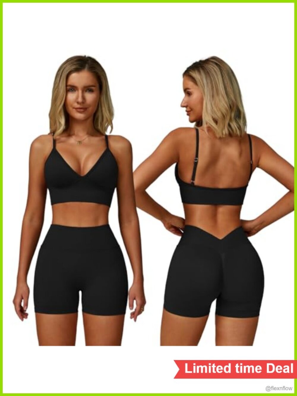 Womens 2 Piece Seamless Workout Set Sports Bra & Scrunch Butt Shorts